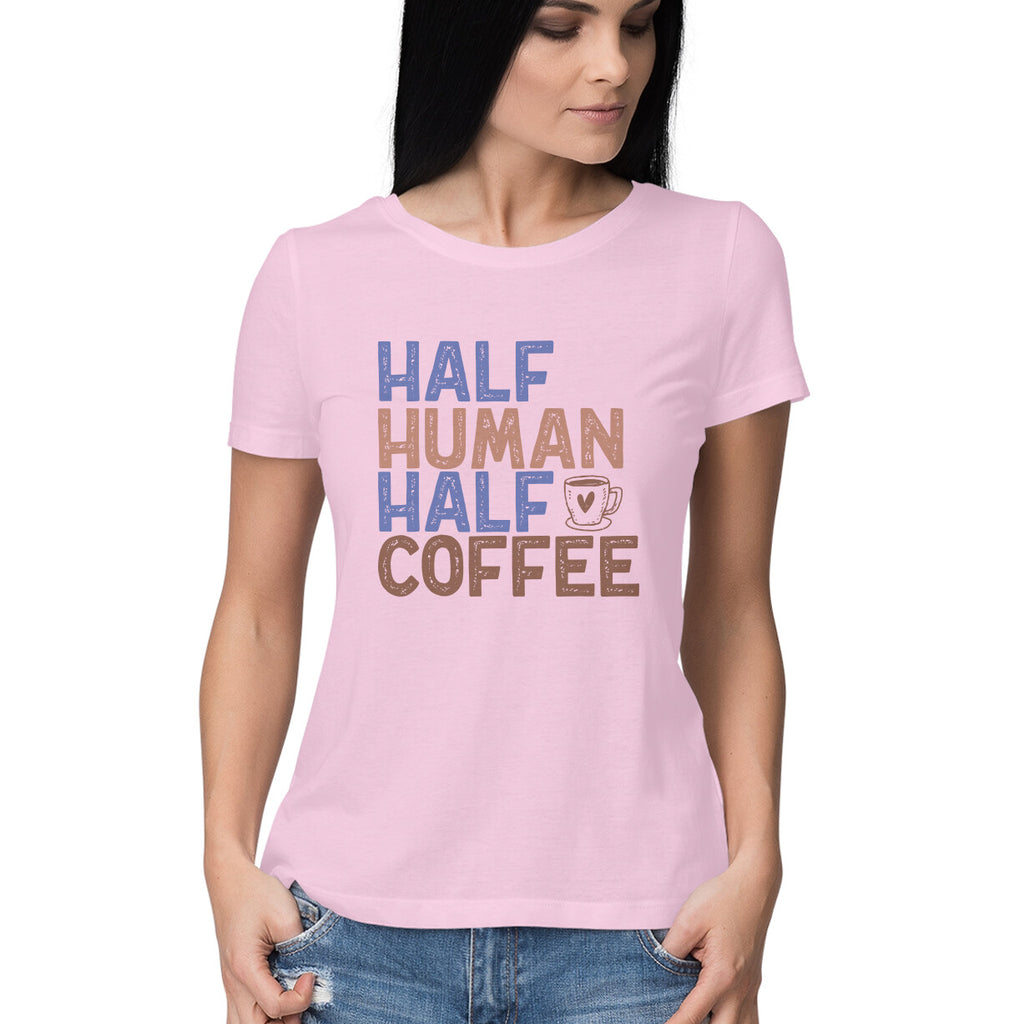 Women's Half Human Half Coffee Graphics Printed T-Shirt