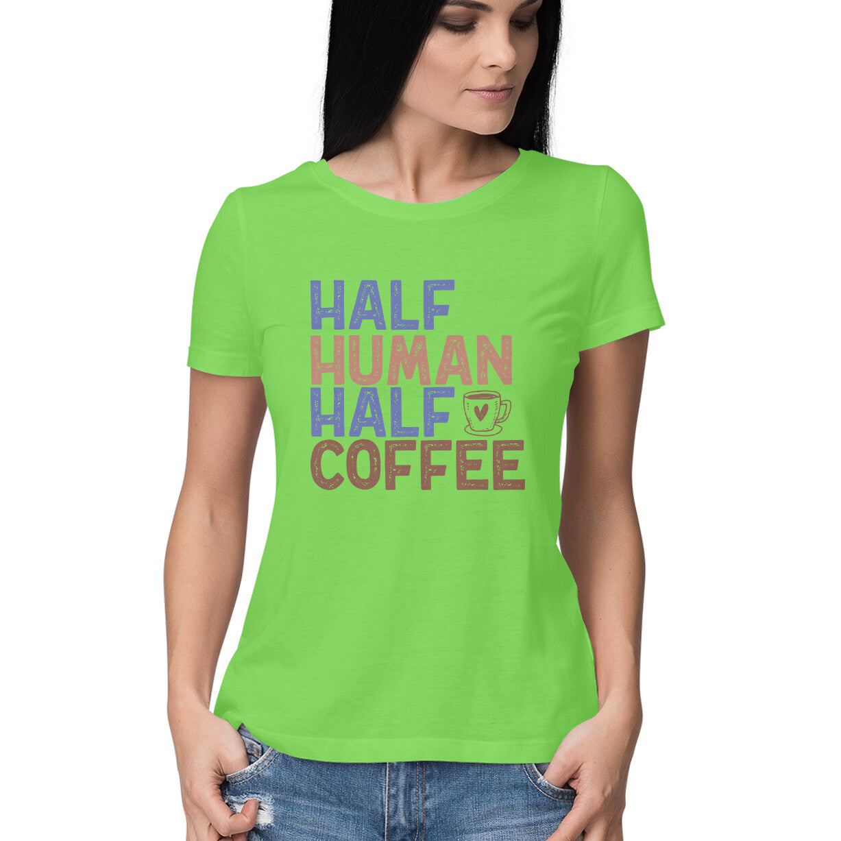 Women's Half Human Half Coffee Graphics Printed T-Shirt