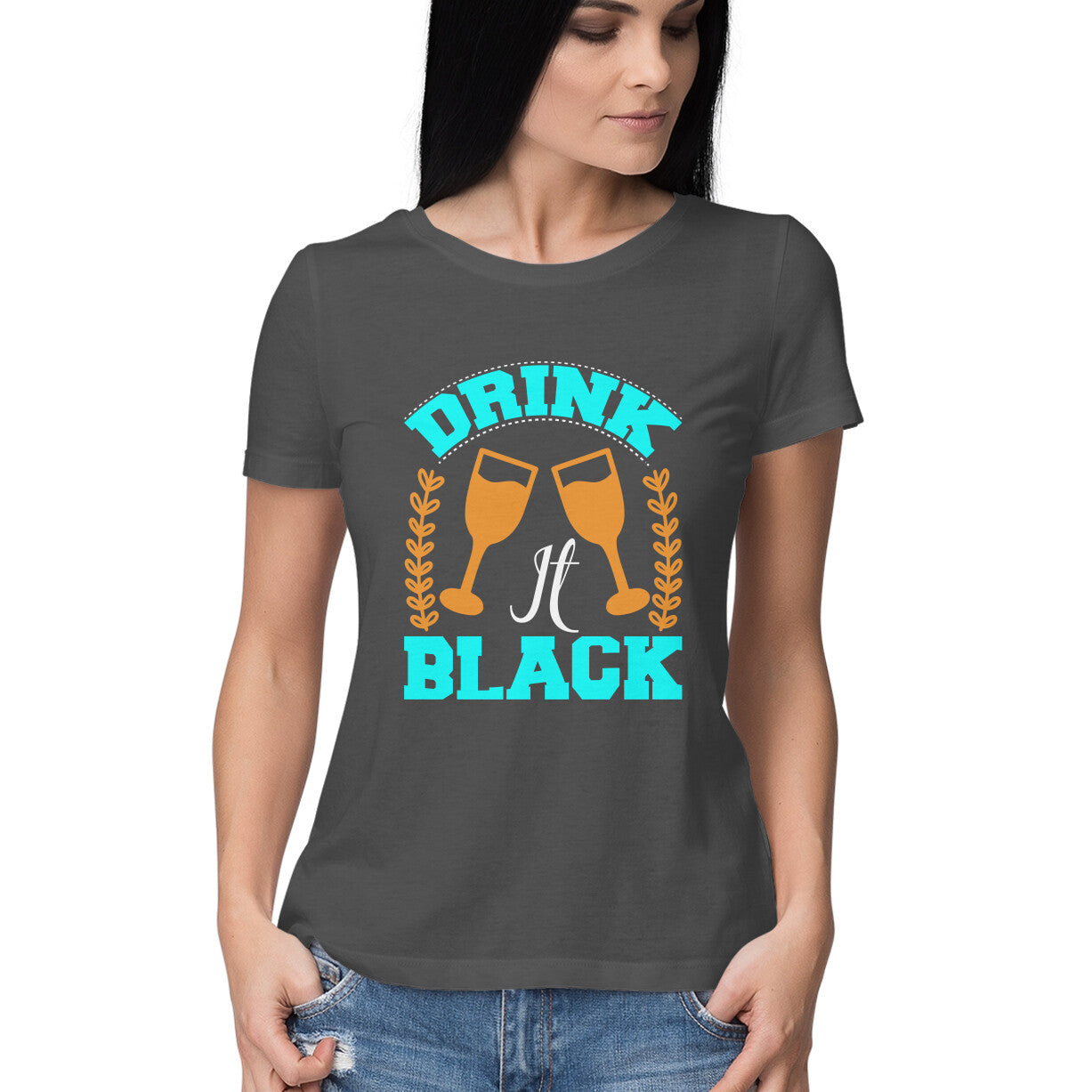 Women's Drink it Black Graphics Printed T-Shirt Secondary image