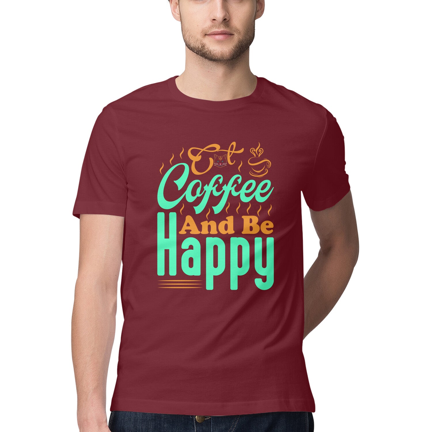 Men's Eat Coffee And Be Happy Design Printed T-Shirt Secondary image