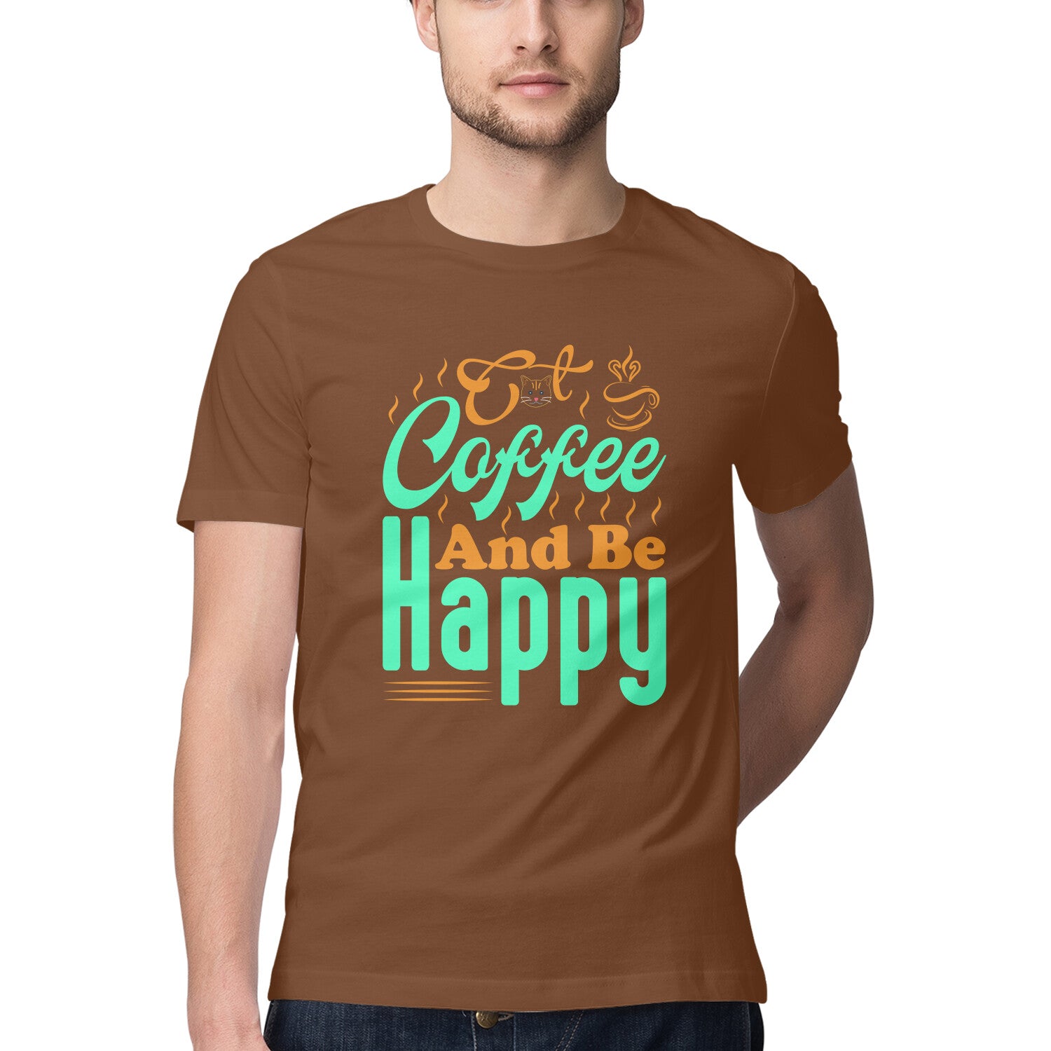 Men's Eat Coffee And Be Happy Design Printed T-Shirt
