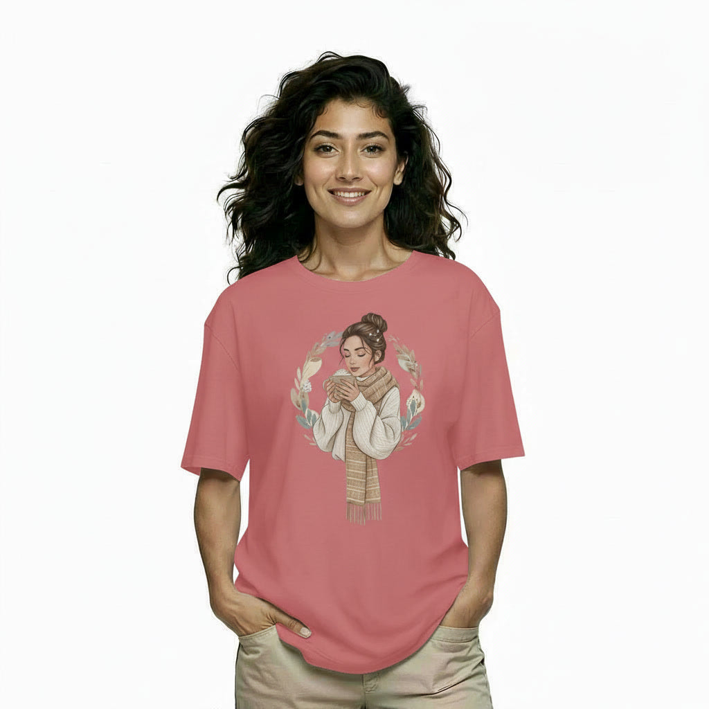 Women's Oversize Printed T shirt Cup of Calm
