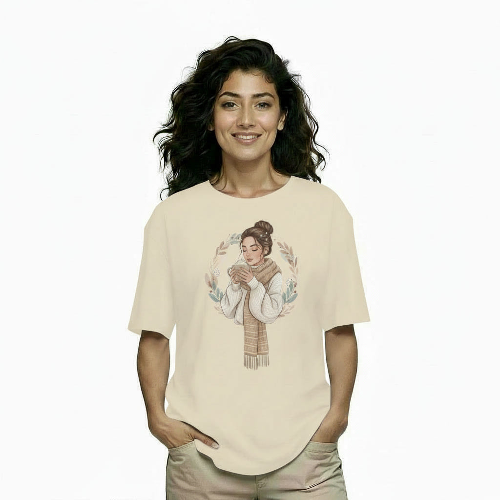 Women's Oversize Printed T shirt Cup of Calm