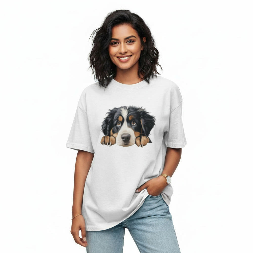 Women's Oversize T-Shirt Peeping Dog Graphic Print
