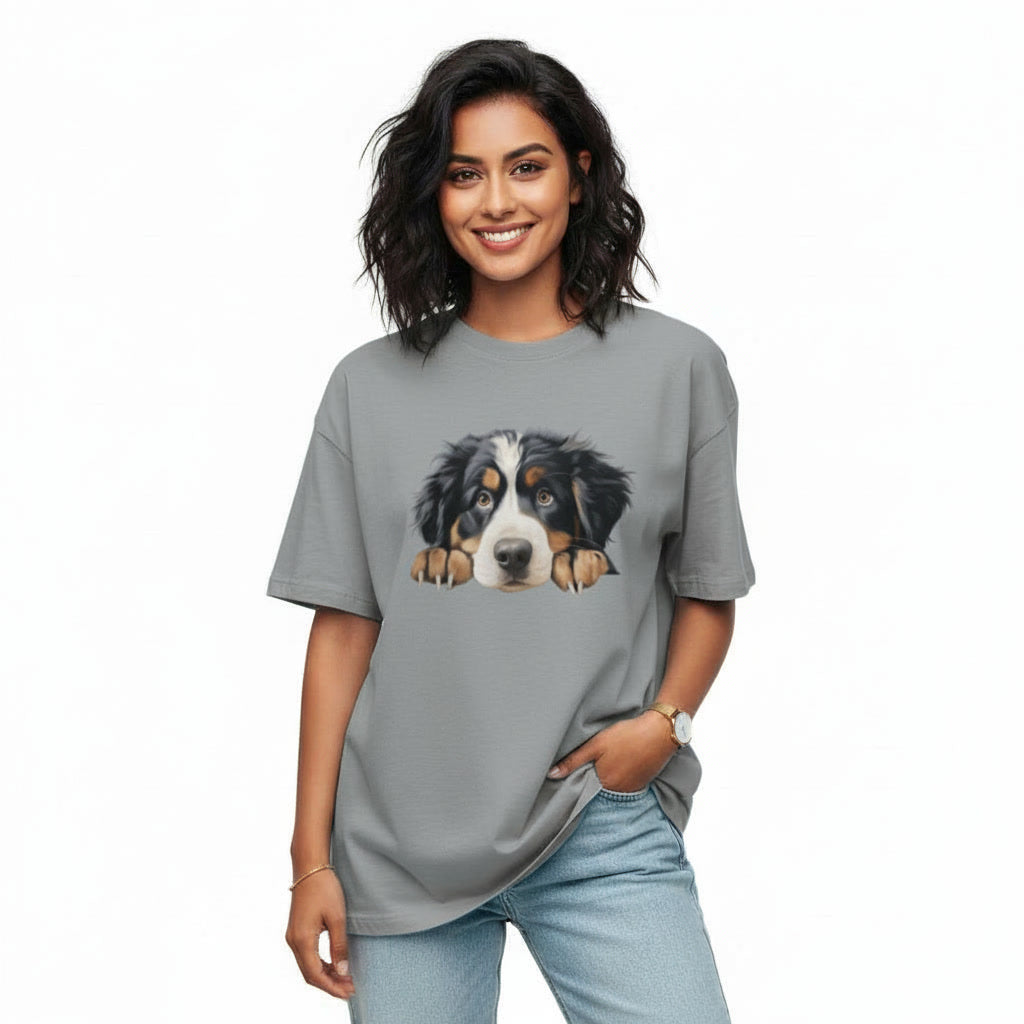 Women's Oversize T-Shirt Peeping Dog Graphic Print