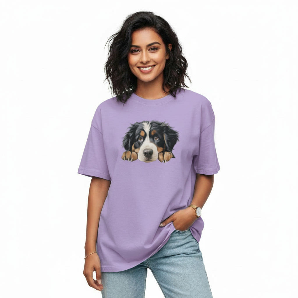 Women's Oversize T-Shirt Peeping Dog Graphic Print