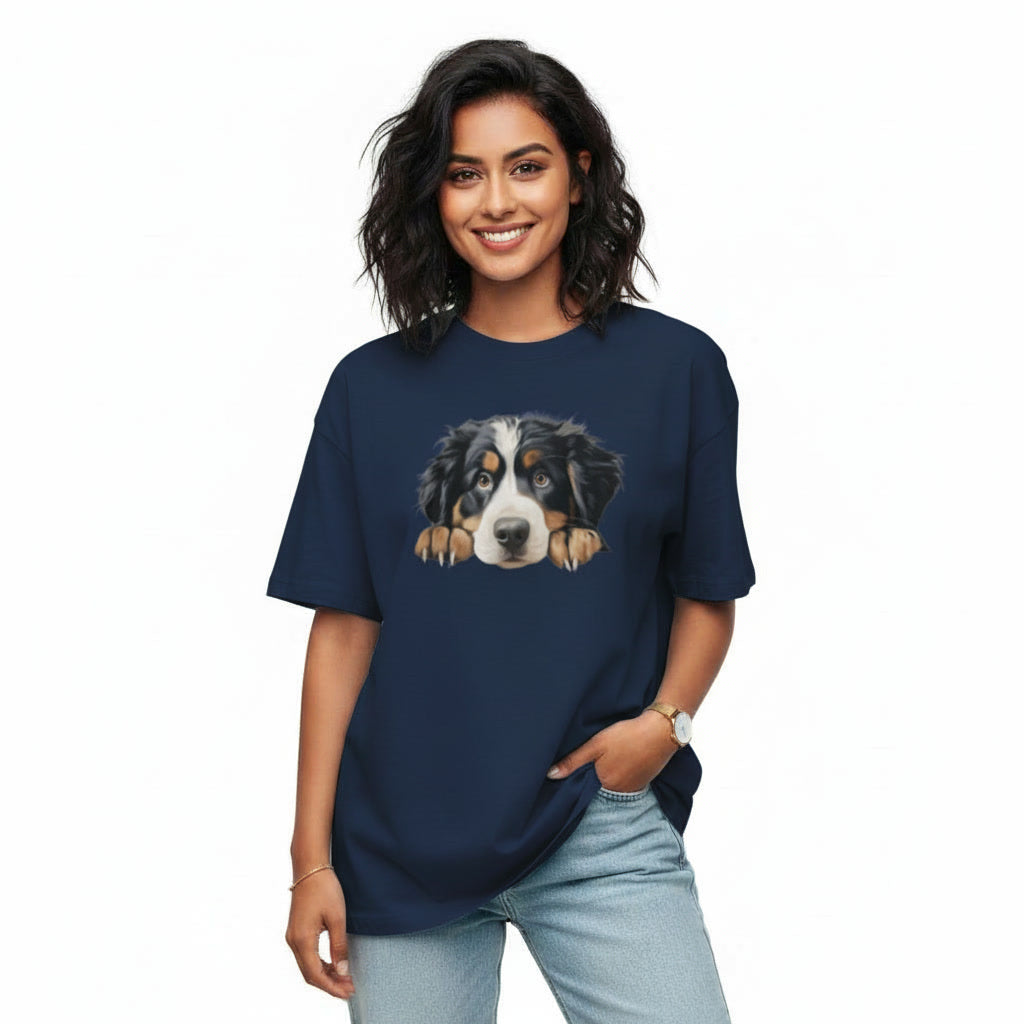 Women's Oversize T-Shirt Peeping Dog Graphic Print
