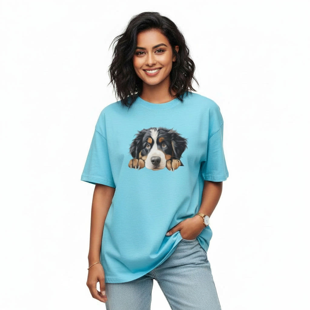 Women's Oversize T-Shirt Peeping Dog Graphic Print