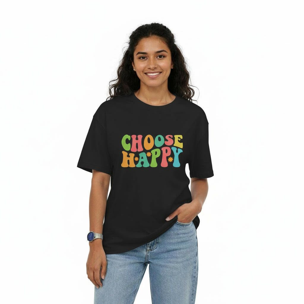 Womens Oversize T-Shirt CHOOSE HAPPY Quote Print Main image