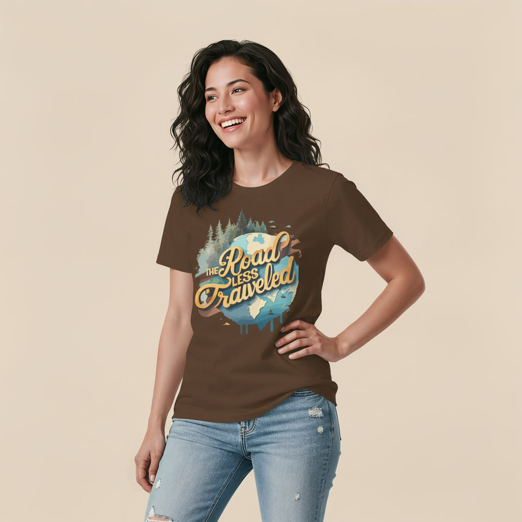 Women's Round Neck T-Shirt THE ROAD LESS TRAVLLED Graphic Print