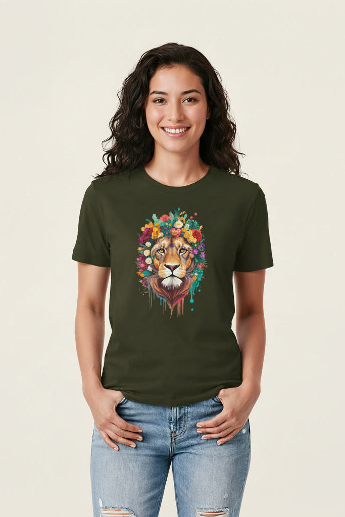 Women's Floral Lion Graphics Printed T-Shirt Secondary image