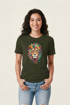 Women's Floral Lion Graphics Printed T-Shirt