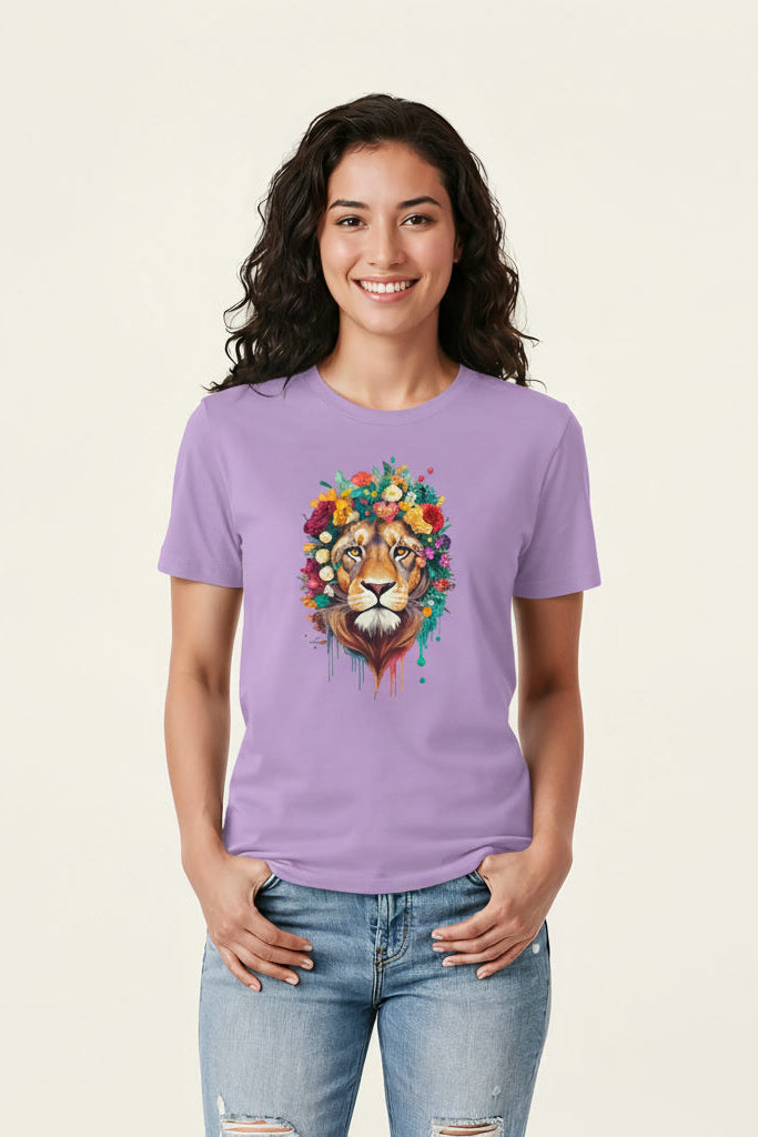Women's Floral Lion Graphics Printed T-Shirt
