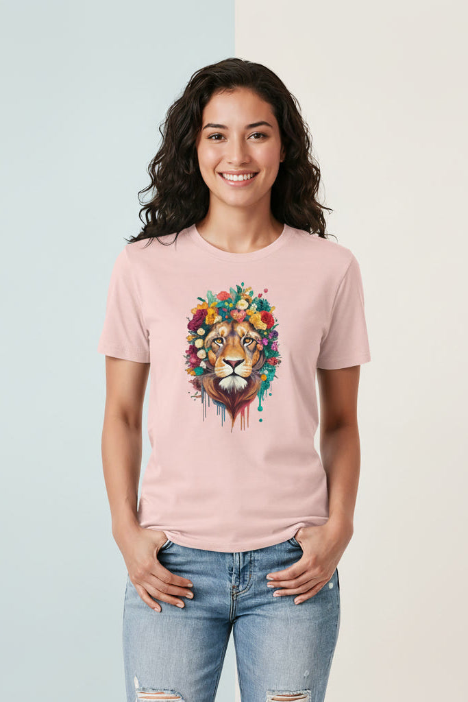 Women's Floral Lion Graphics Printed T-Shirt