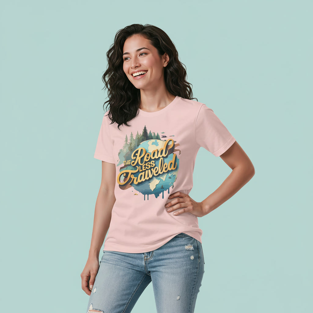 Women's Round Neck T-Shirt THE ROAD LESS TRAVLLED Graphic Print