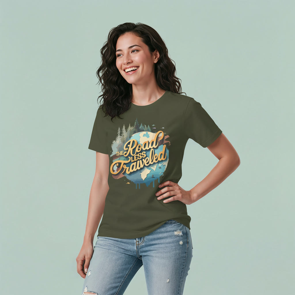 Women's Round Neck T-Shirt THE ROAD LESS TRAVLLED Graphic Print