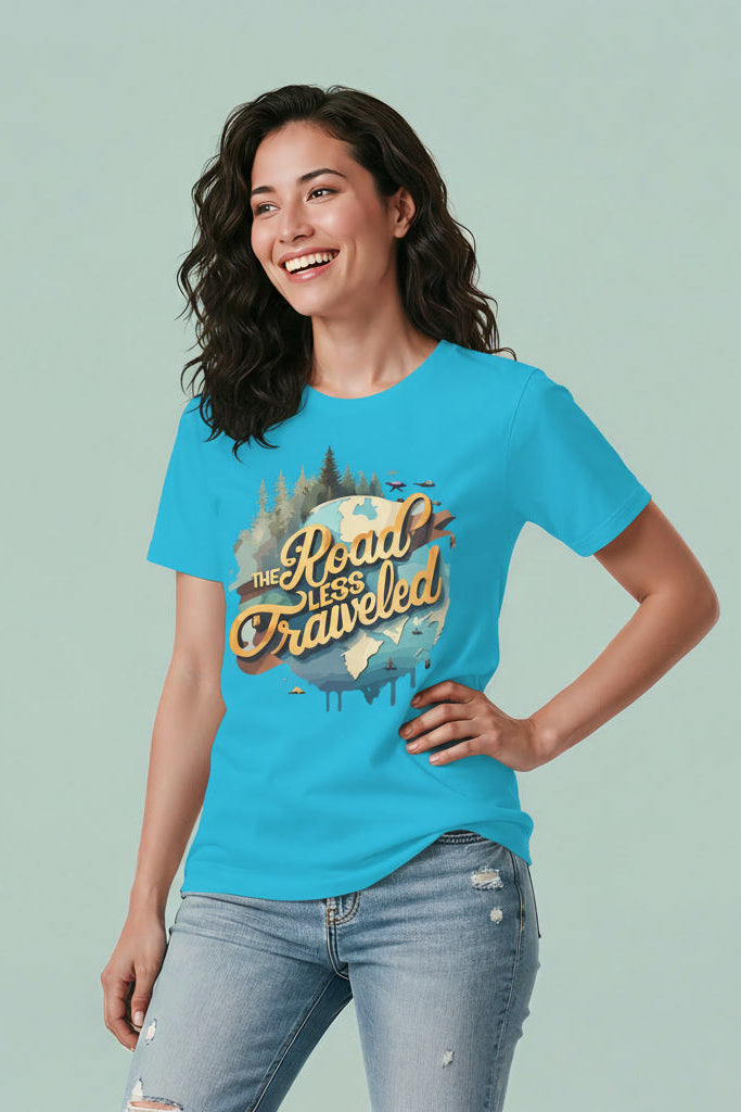 Women's Round Neck T-Shirt THE ROAD LESS TRAVLLED Graphic Print Main image