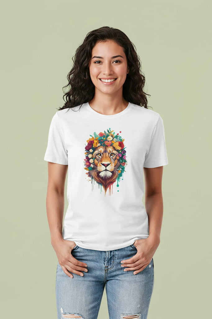 Women's Floral Lion Graphics Printed T-Shirt