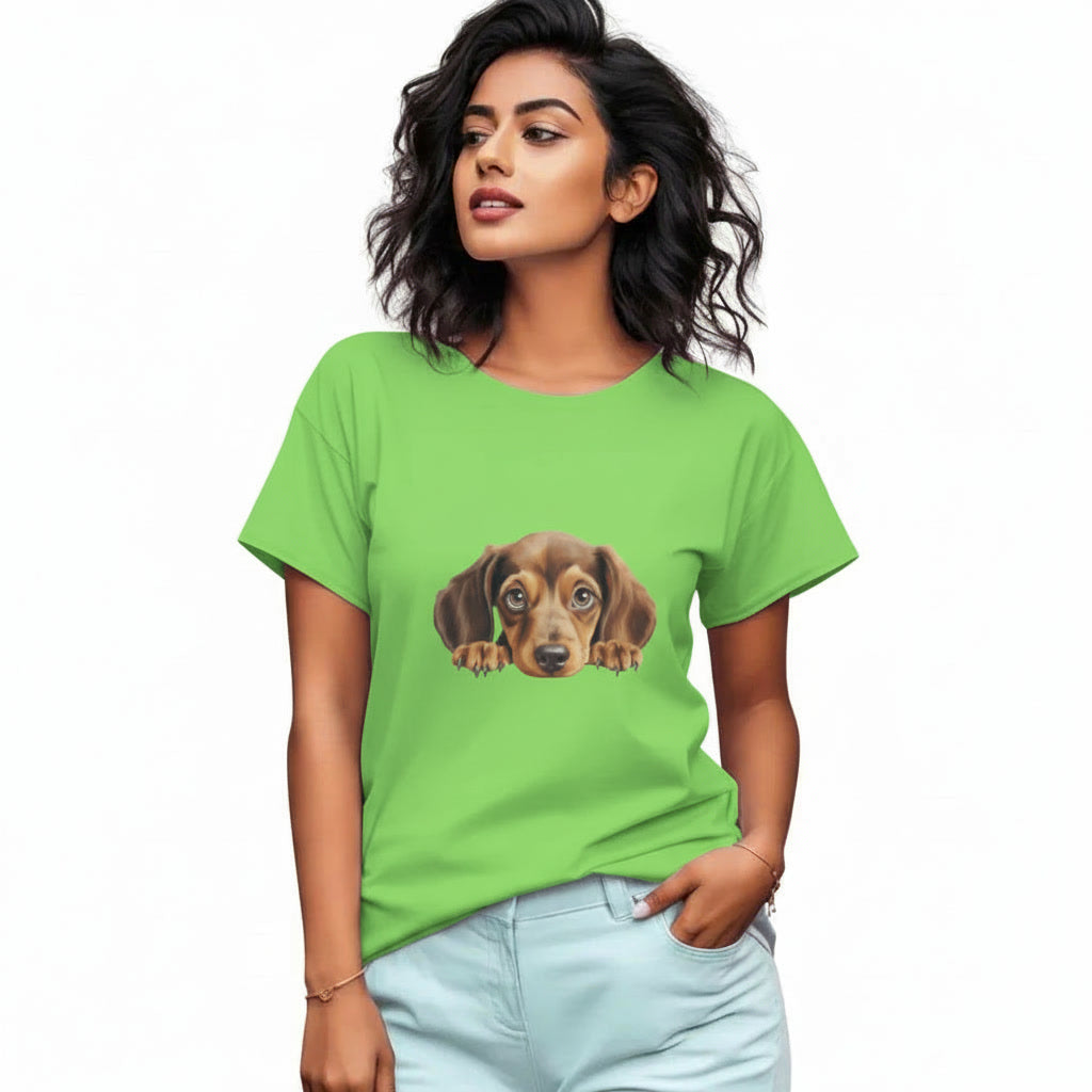 Women's T-Shirt Peeping Dog Graphic Print