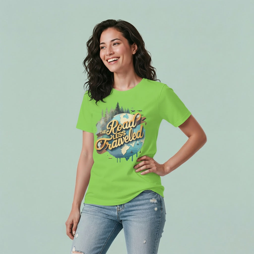 Women's Round Neck T-Shirt THE ROAD LESS TRAVLLED Graphic Print