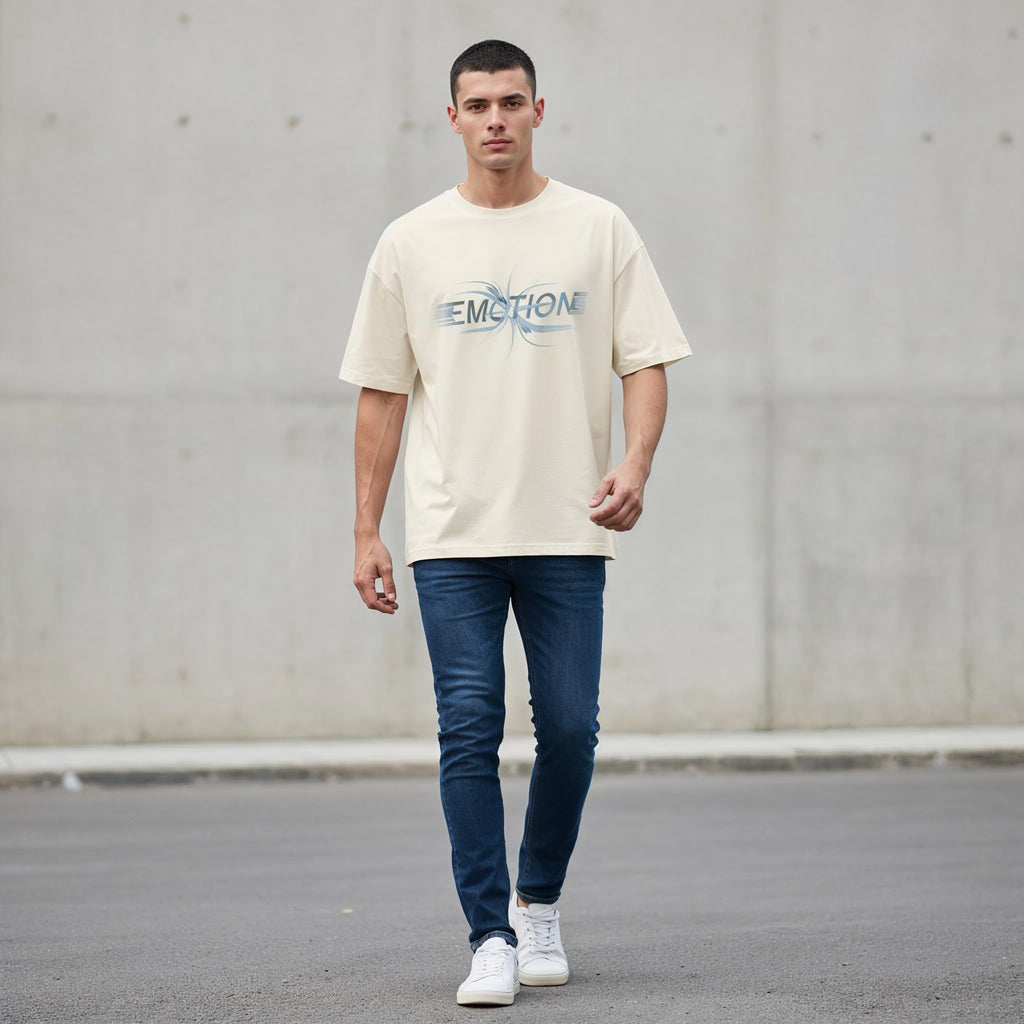 Men's Oversize T-shirt EMOTION Text with Graphic