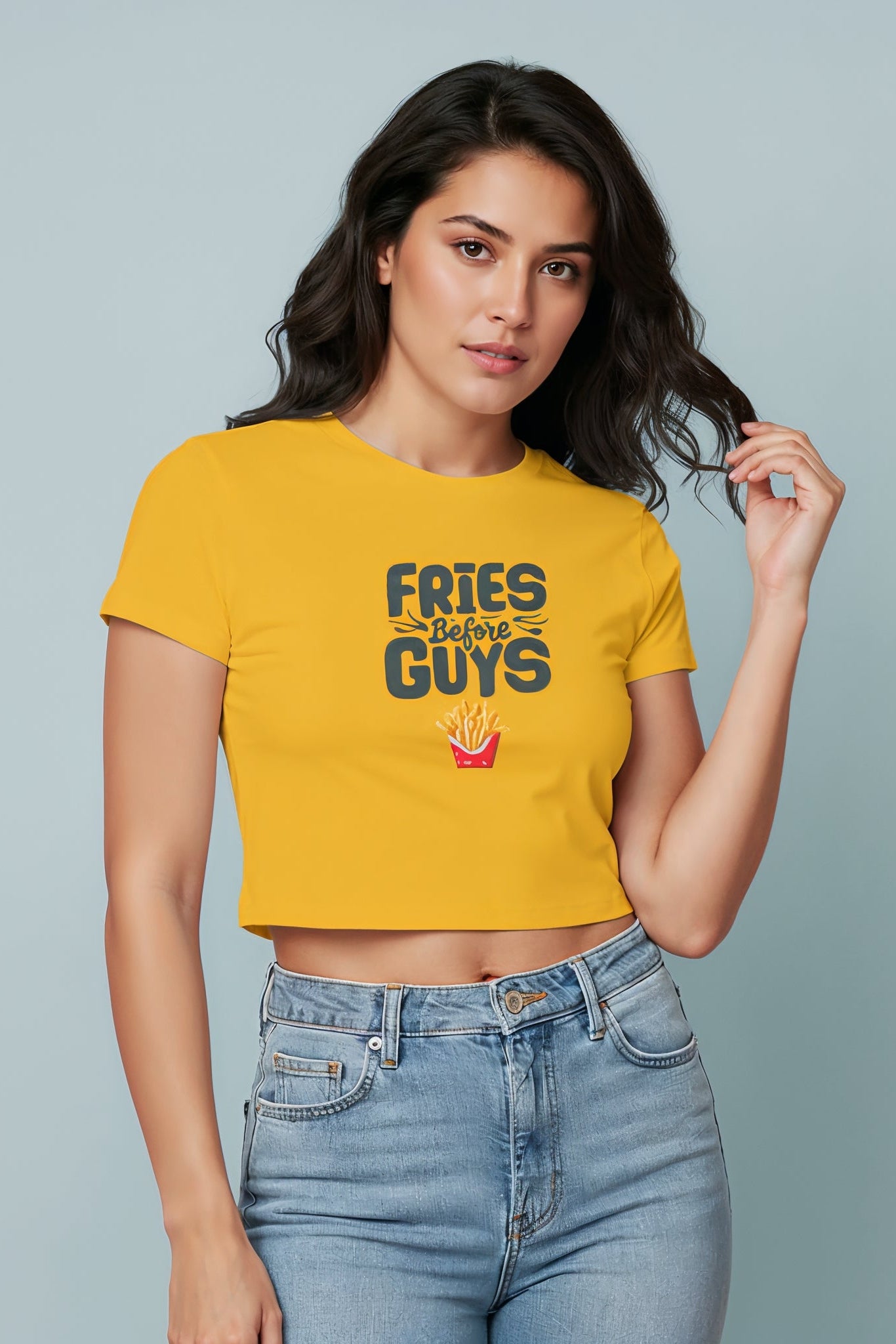 Women's Fries Before Guys Graphics Printed Crop Tops Secondary image