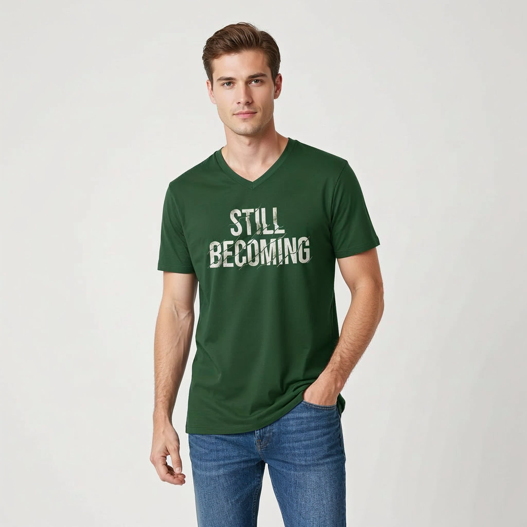 Mens V Neck T-Shirt STILL BECOMING Print Main image
