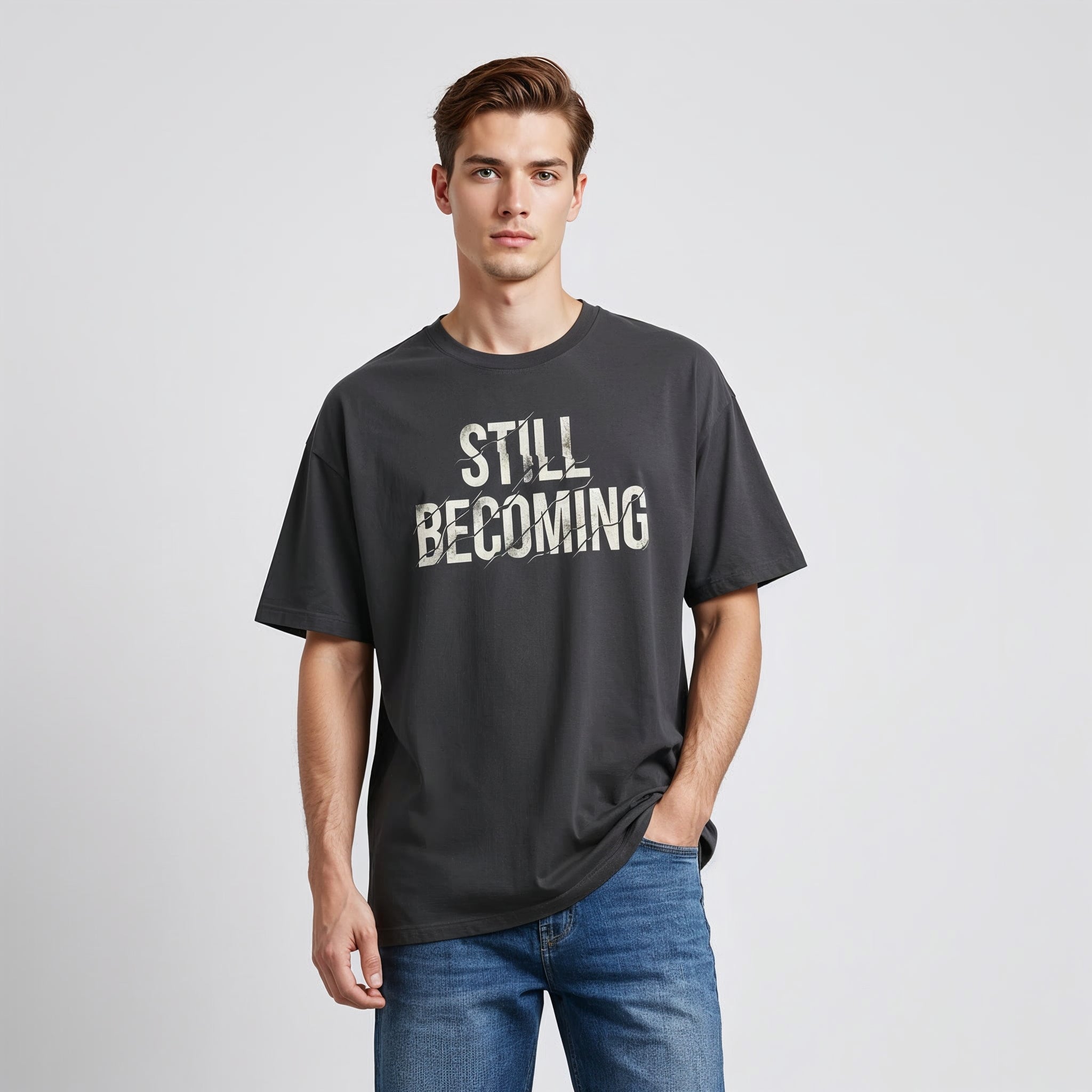 Men's Premium  Oversize T-Shirt STILL BECOMING Quote Print Secondary image