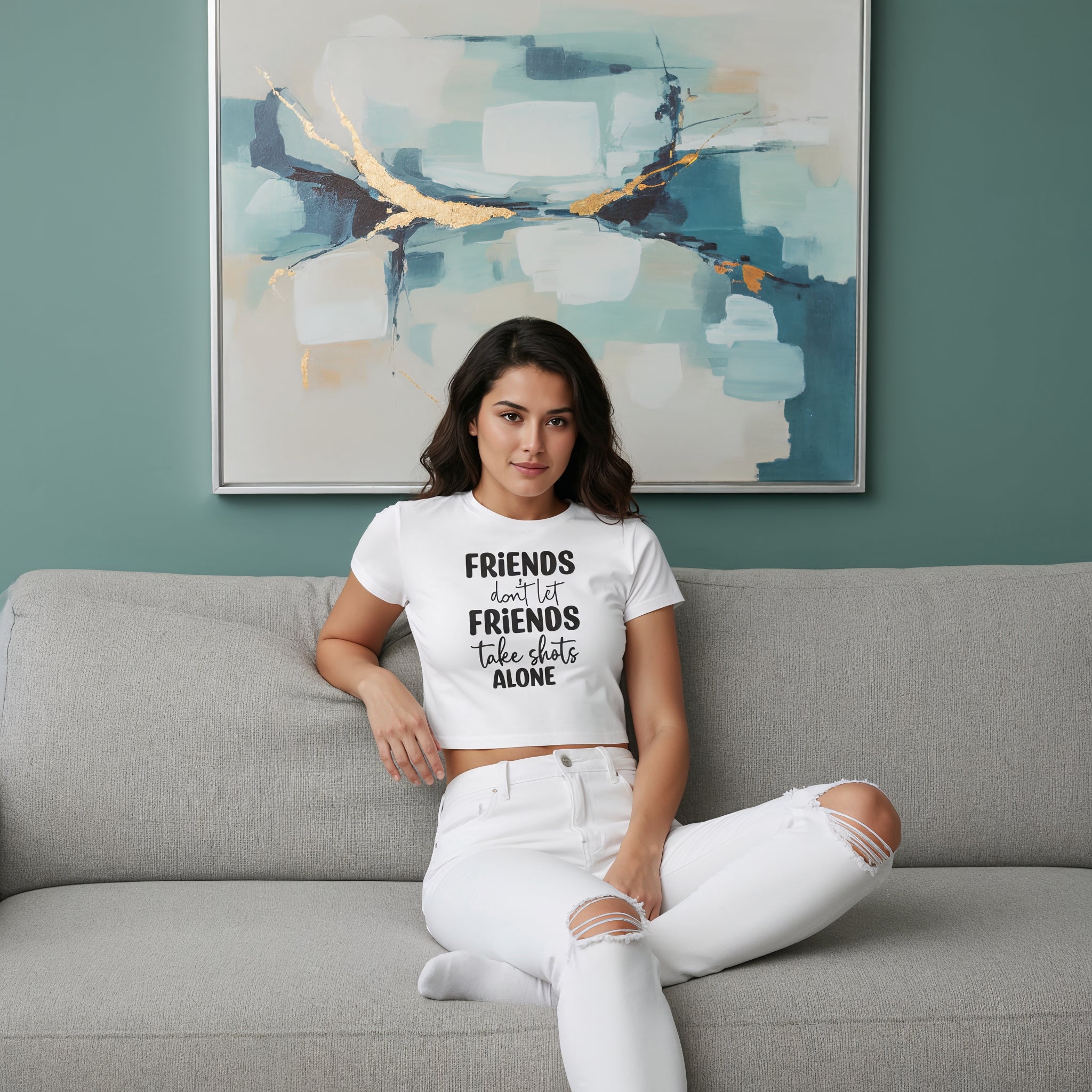 Women's Friends Don't let Friends Take Shots Alone Quote Printed Crop Tops Secondary image