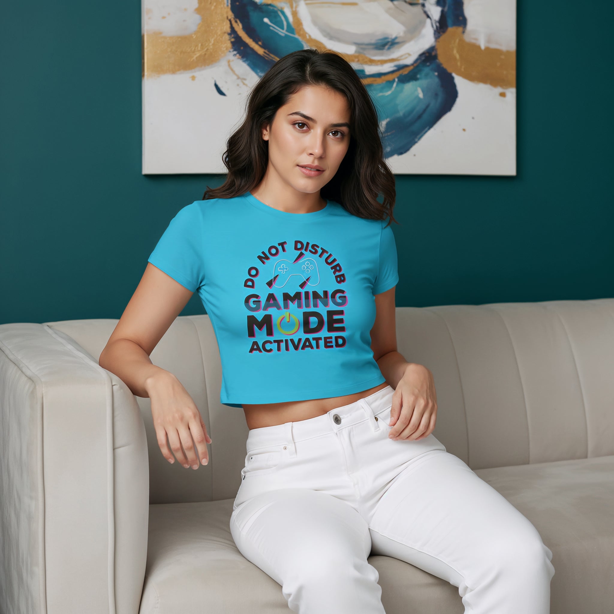 Women's Do Not Disturb Gaming Mode Activated Graphics Printed Crop Tops Secondary image