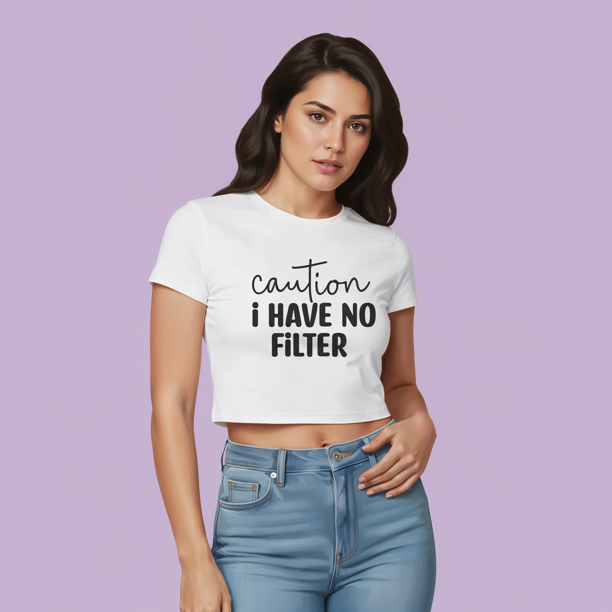 Women's Caution I Have No Filter Graphics Printed Crop Tops Main image