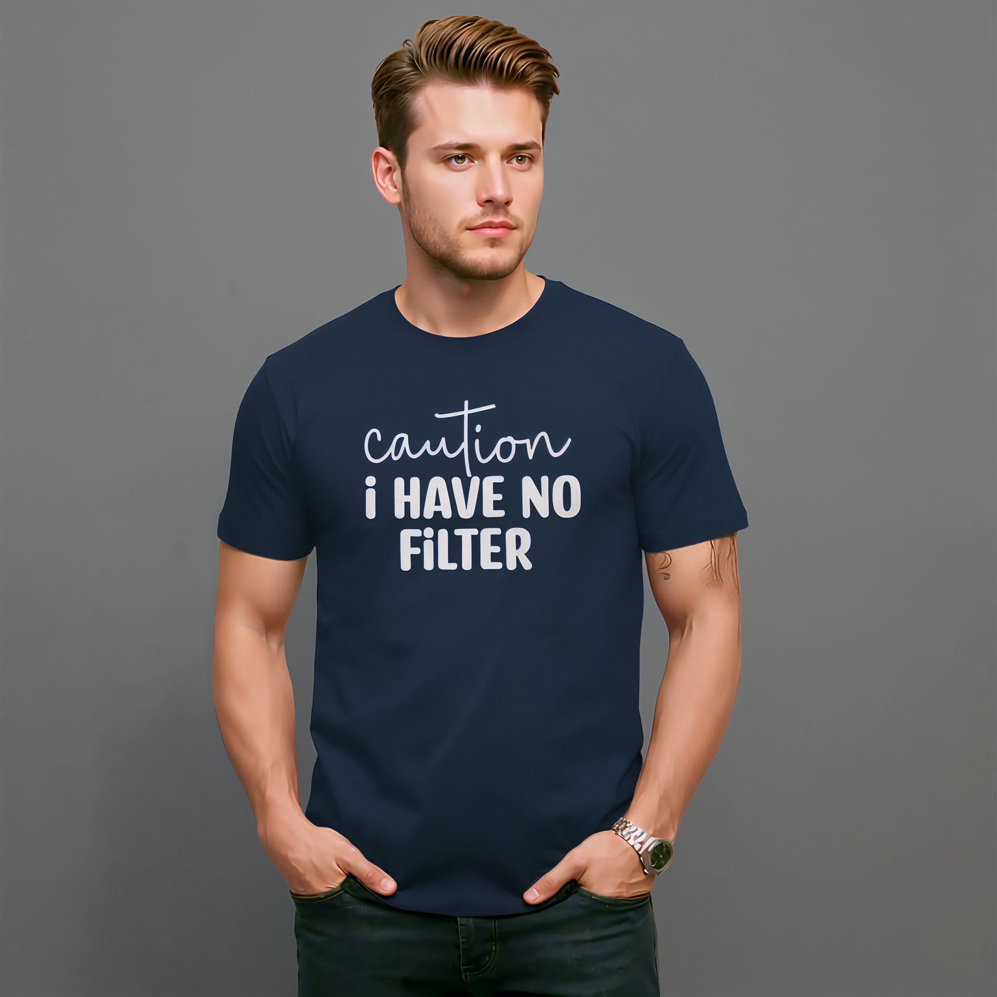 Men's Caution I Have No Filter Design Printed T-Shirt Main image