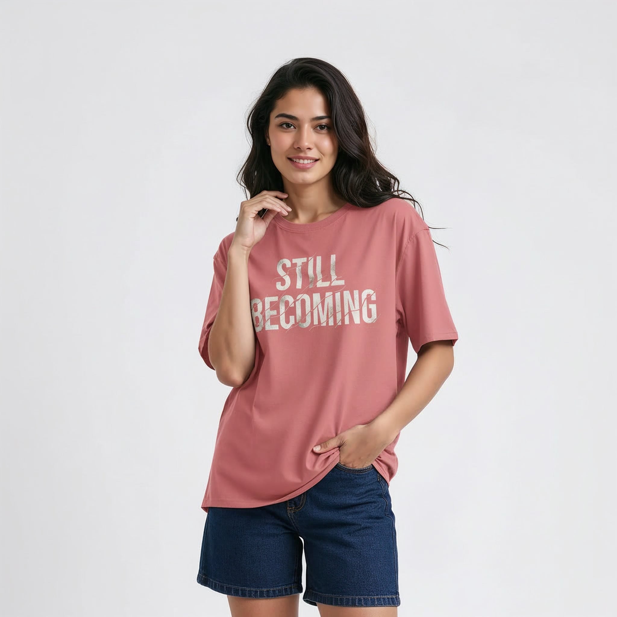 Women's Oversize T-Shirt STILL BECOMING Quote Print