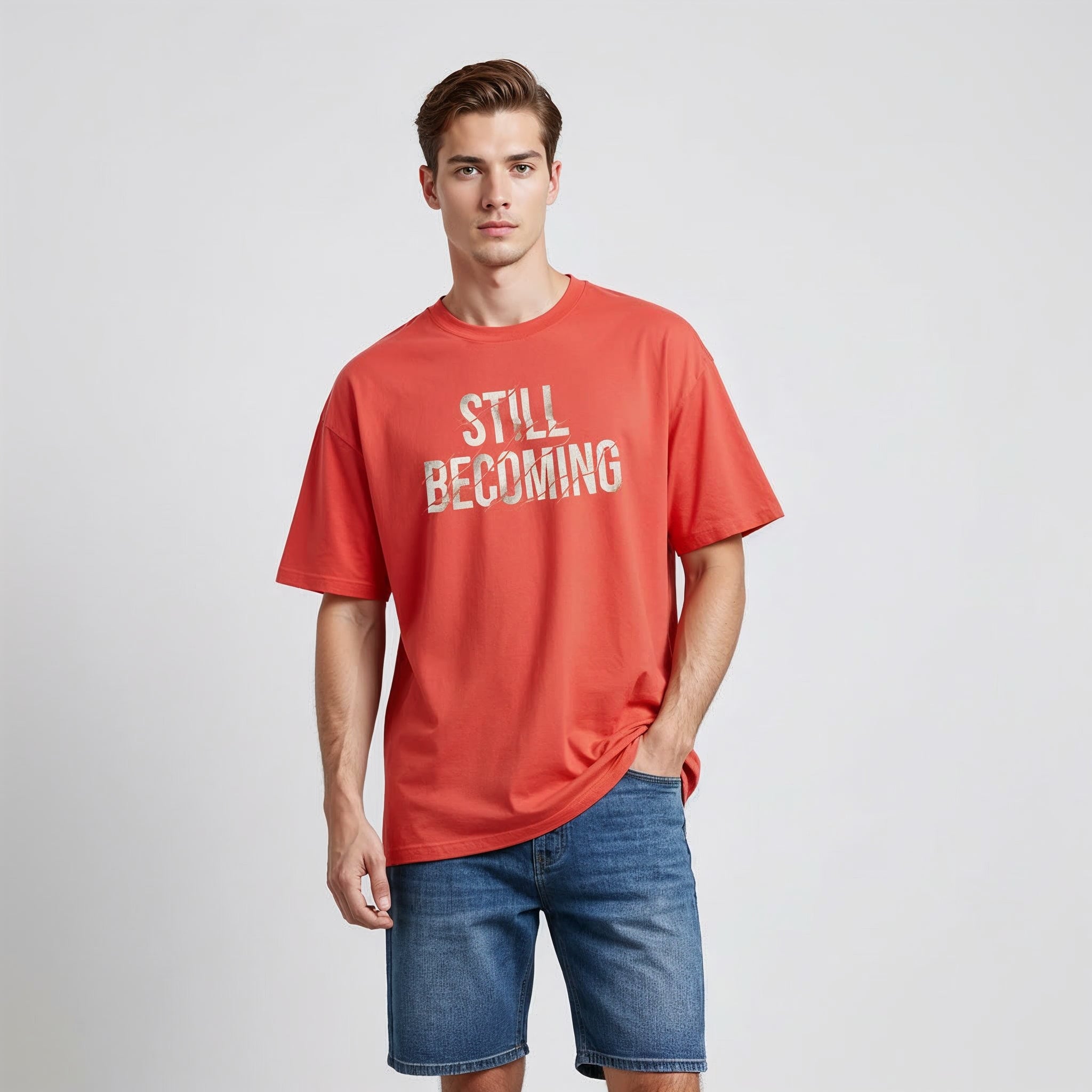 Men's Premium  Oversize T-Shirt STILL BECOMING Quote Print Main image