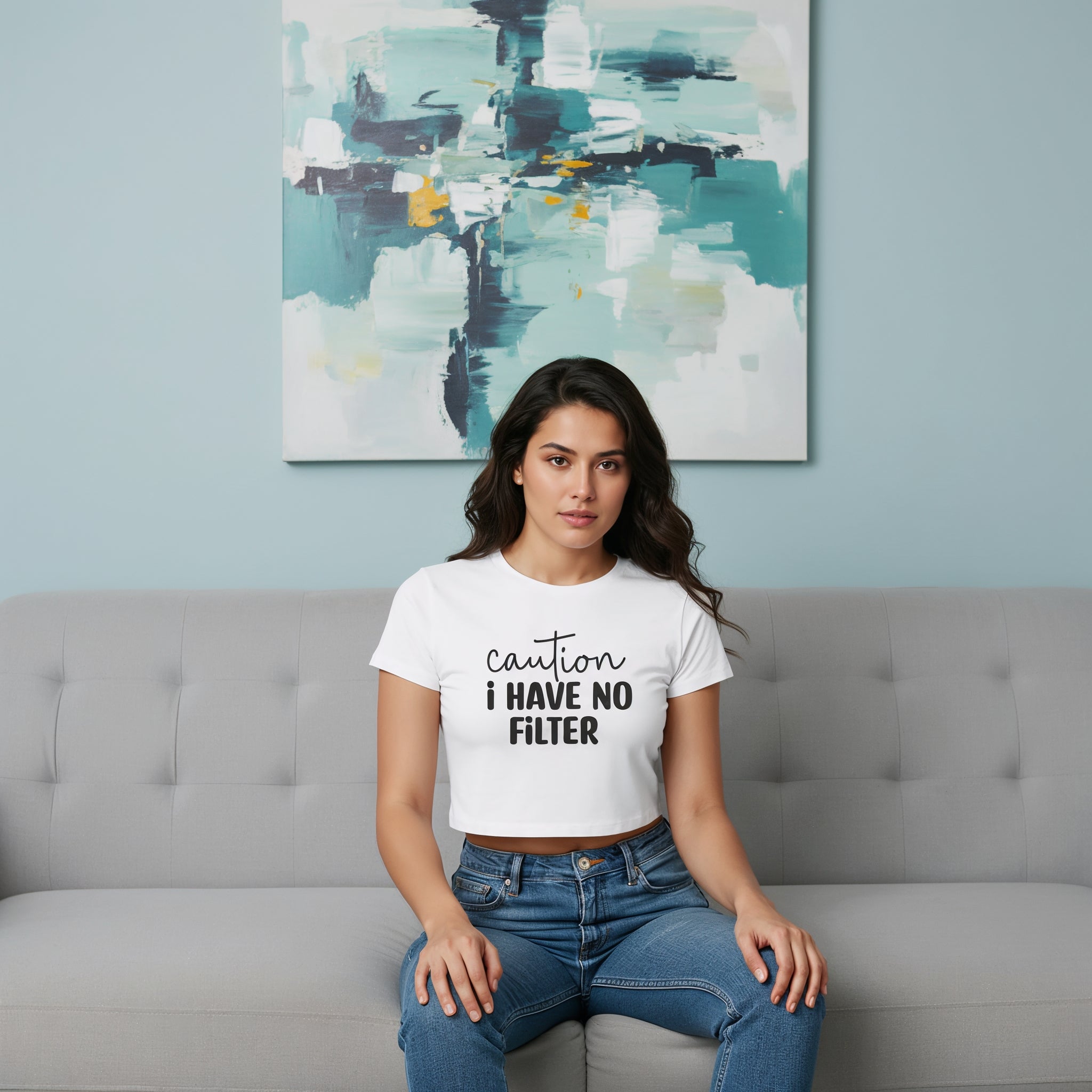 Women's Caution I Have No Filter Graphics Printed Crop Tops Secondary image