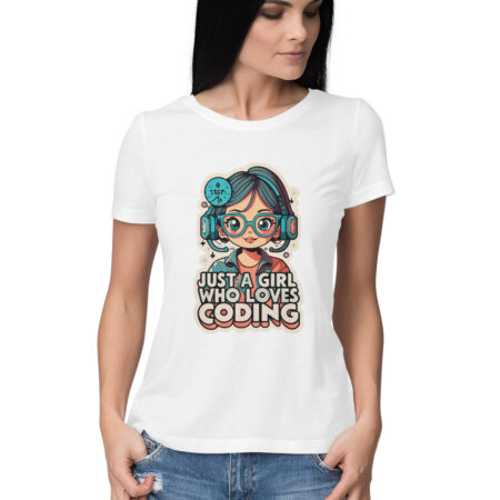 Women's Just a Girl who Loves Coding Quote Printed T-Shirt