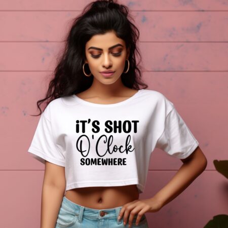 Women's It's Shot O' Clock Somewhere Graphics Printed Crop Tops