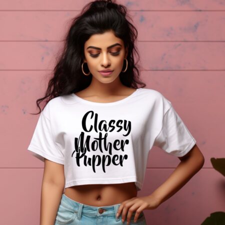 Women's Classy Mother Pupper Graphics Printed Crop Tops