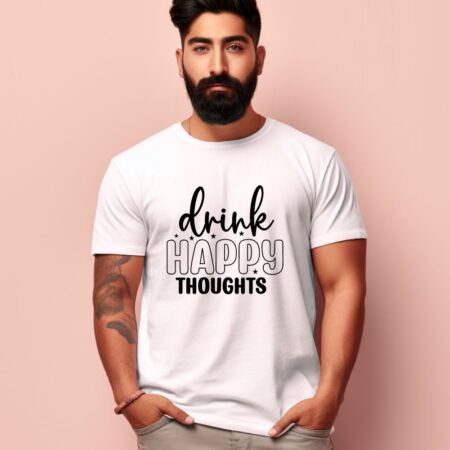 Men's Drink Happy Thoughts Design Printed T-Shirt