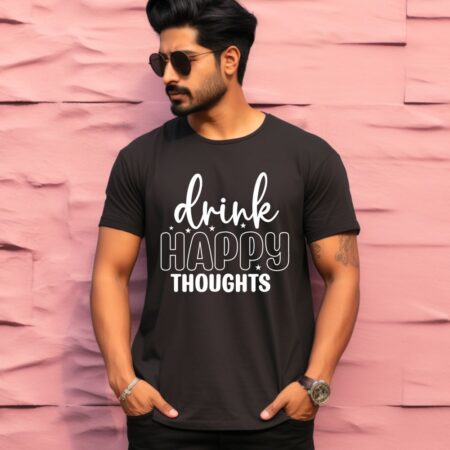 Men's Drink Happy Thoughts Design Printed T-Shirt