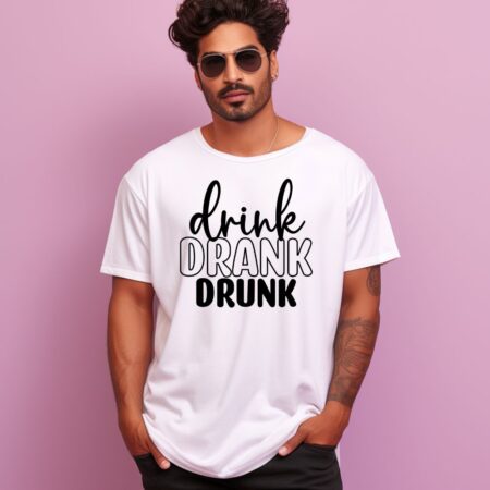 Men's Drink Drank Drunk Design Printed Oversized T-Shirt