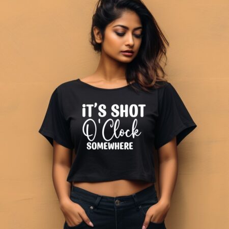 Women's It's Shot O' Clock Somewhere Graphics Printed Crop Tops
