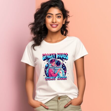 Women's Spacey Hugs and Cosmic Kisses Graphics Printed T-Shirt