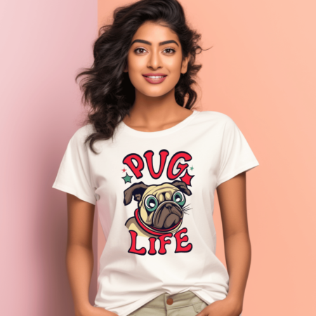 Women's Pug Life Design Printed T-Shirt