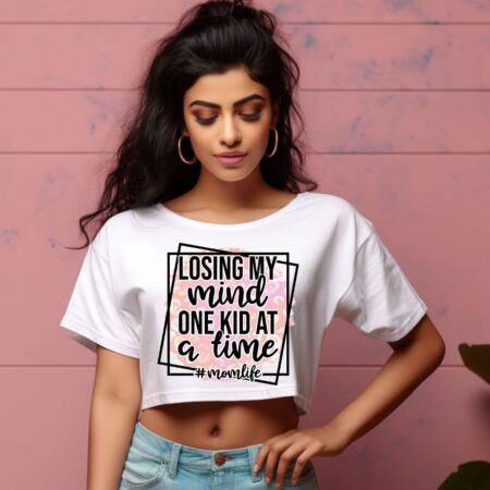Women's Losing My Mind One Kid At A Time Graphics Printed Crop Tops
