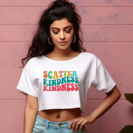 Women's Scatter Kindness Quote Printed Crop Tops