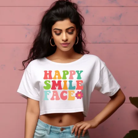 Women's Happy Smile Face Quote Printed Crop Tops