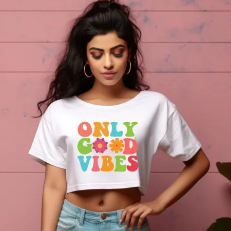 Women's Only Good Vibes Quote Printed Crop Tops