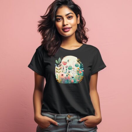 Women's Cute Flower Garden Graphics Printed T-Shirt