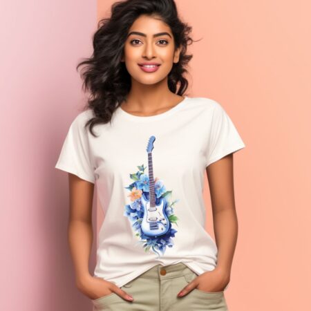 Women's Floral Guitar Graphics Printed T-Shirt